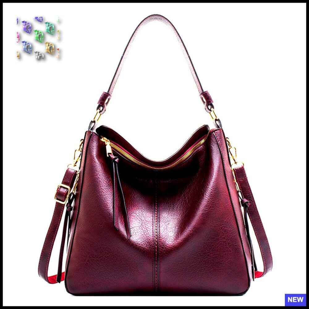 Vintage-Inspired PU Leather Crossbody Bucket Purse Satchel Hobo Bag Chic
